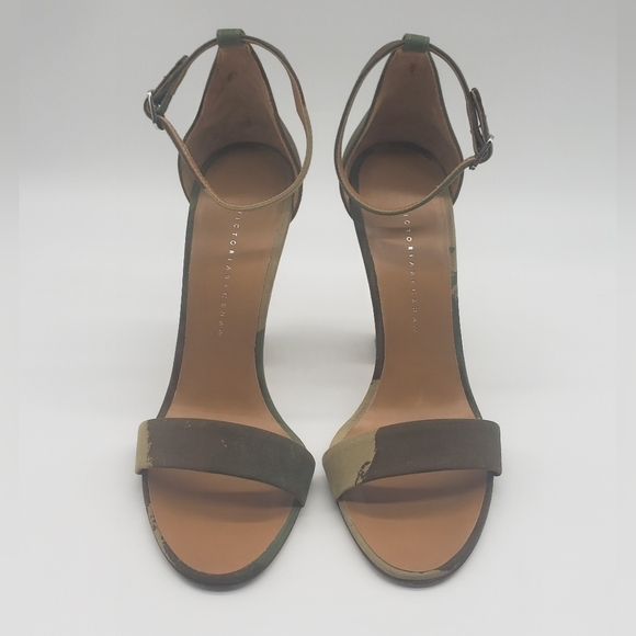 1236- Victoria Beckman Sandals Size 36EU 5.5 US Army Colors - Picture 3 of 6